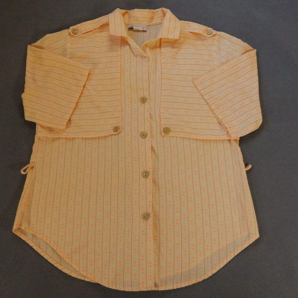 Vintage Rhapsody Womens Shirt Medium Beige Pink Button Grandmacore USA Made Top